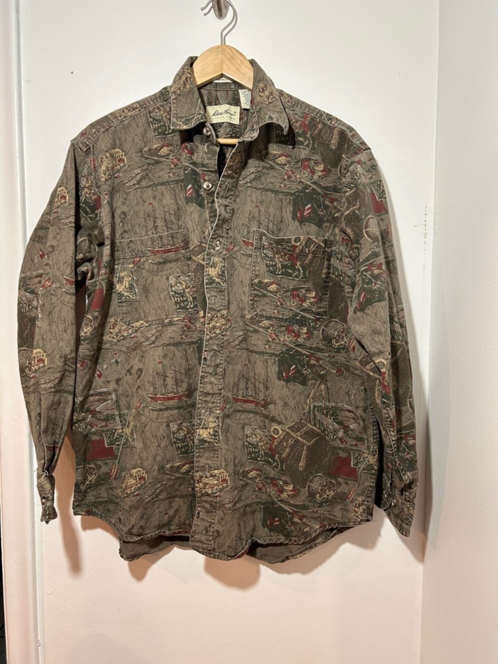 Vintage Eddie Bauer Elkhorn canvas Men's Patterned Button-Up Shirt size L